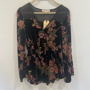 NWT Band of Gypsies Black and Pink Floral velvet Jumpsuit